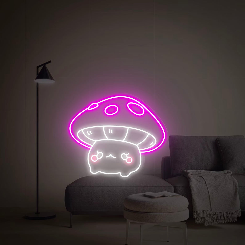 Cute Pink and White Mushroom Anime Neon Sign for birthday gift