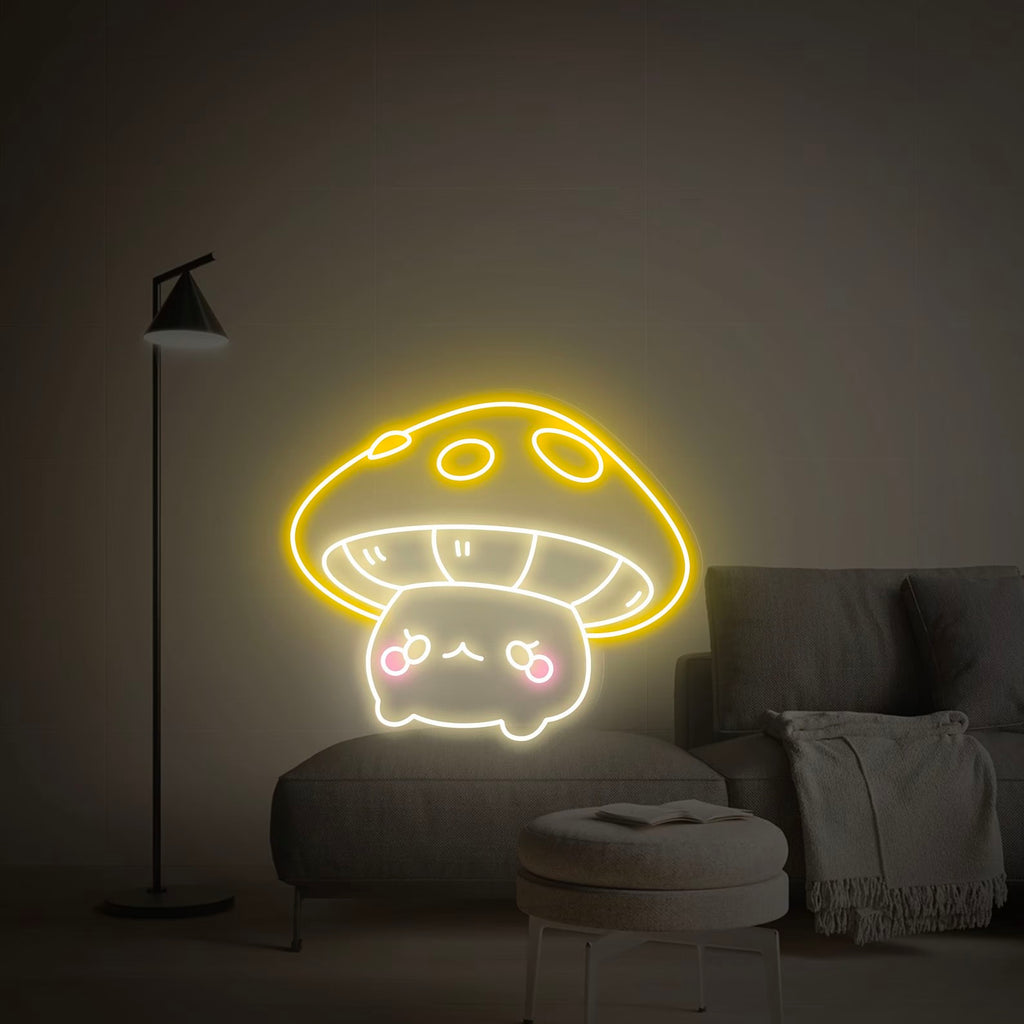 Cute Mushroom Anime Neon Sign Yellow