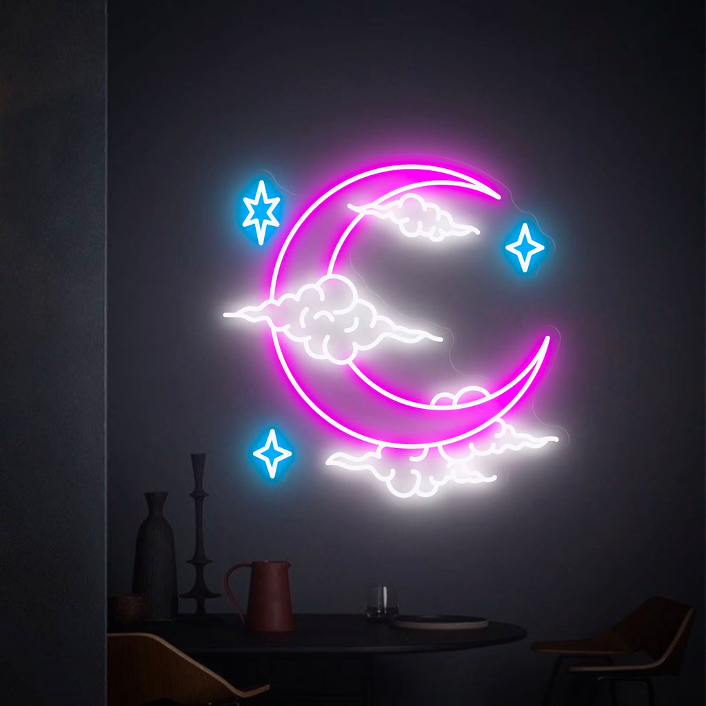 Custom Anime Neon Light Moon and Clouds for birthday gift