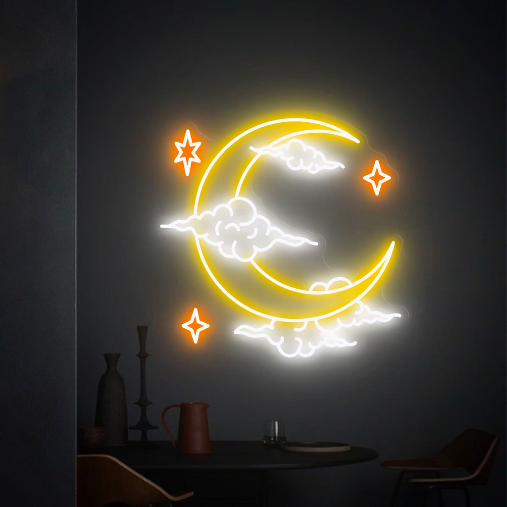custom neon sign moon clouds for kids decor