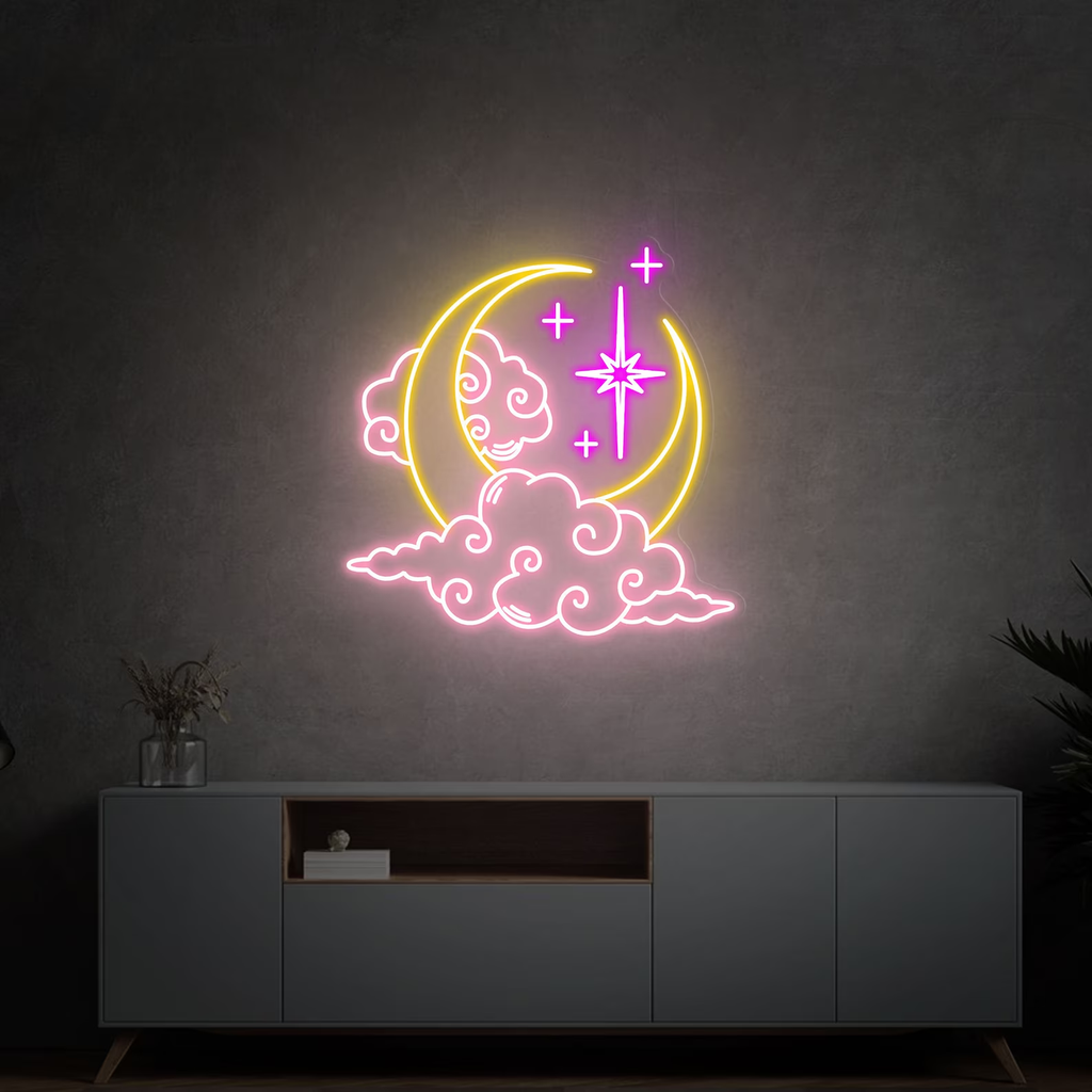 Custom neon sign cloud moon stars for kids