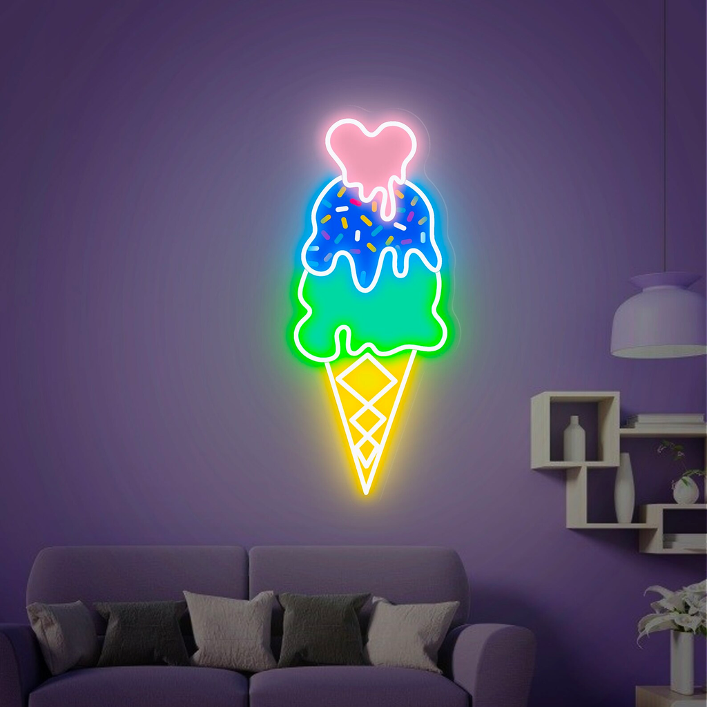 UV Printed Ice Cream Neon Sign for Business 