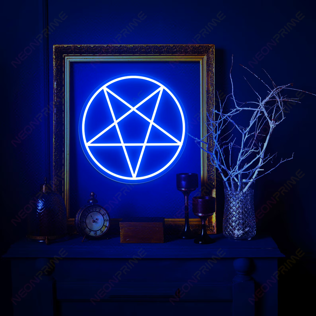 custom neon sign inverted pentagram in dark blue colour