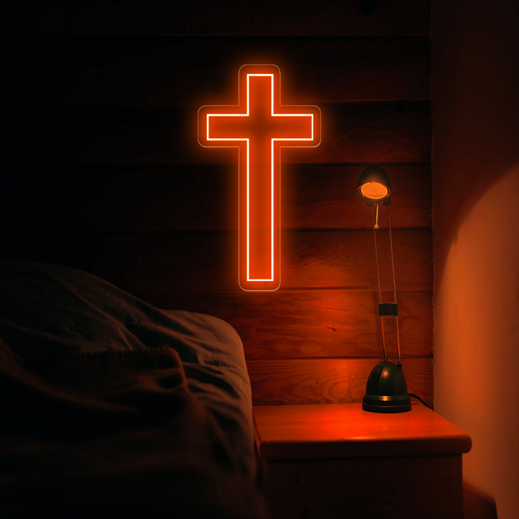 Orange Cross Neon Sign for Church