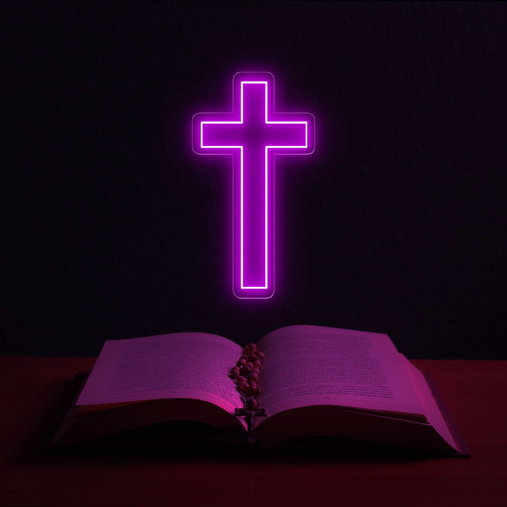 Purple Cross Neon Sign