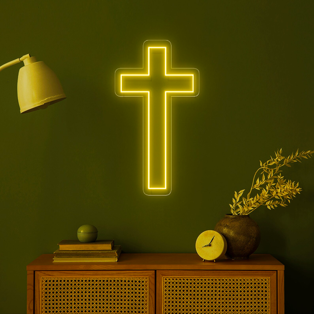 Yellow Church Cross Neon Sign