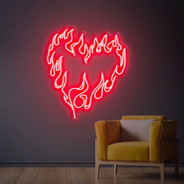 Fire Heart Neon Sign in Red