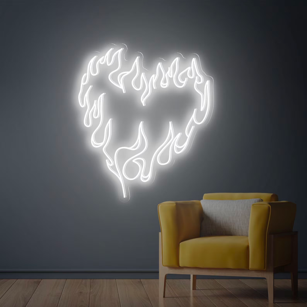 Fire Heart Neon Sign in Cool White
