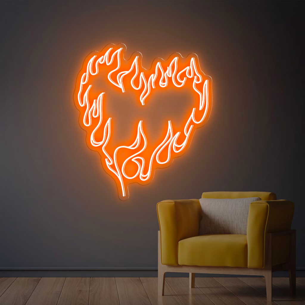 Fire Heart Neon Sign in Orange