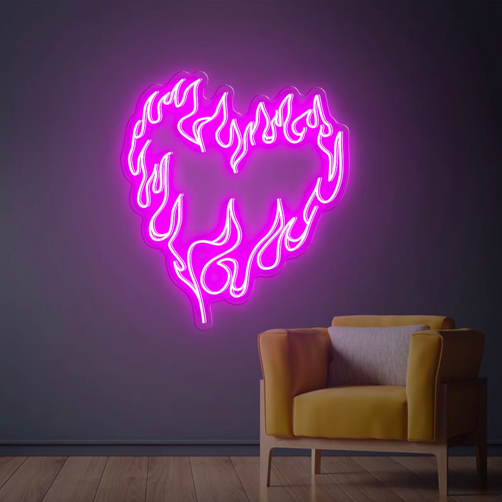Fire Heart Neon Sign in Purple