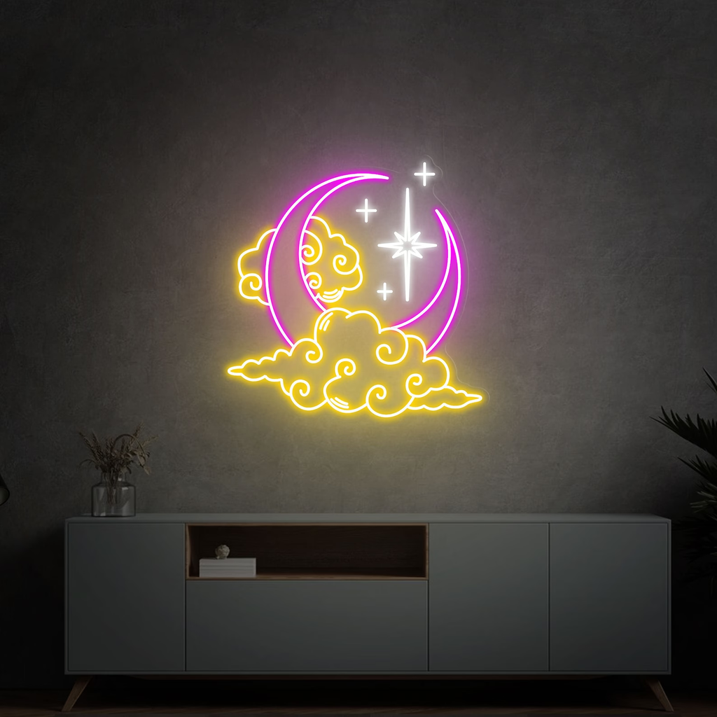 Anime Neon Sign Moon Cloud Stars