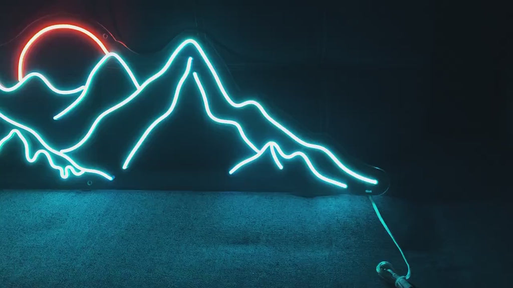 Mountain Wall Art Neon Sign in teal colour