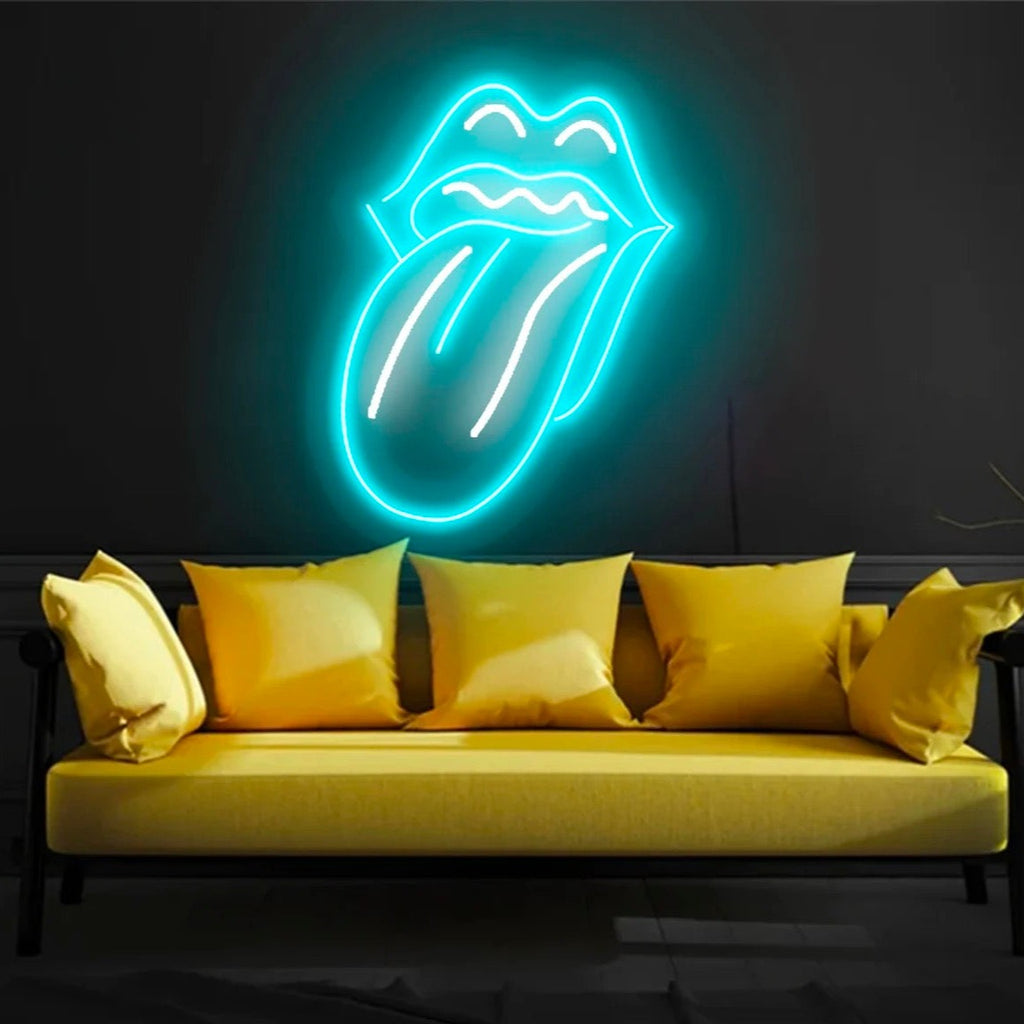 Mouth with Tongue sticking out Custom Neon Sign Ice Blue