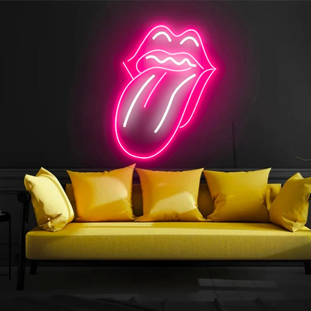 Mouth with Tongue sticking out Custom Neon Sign Hot Pink