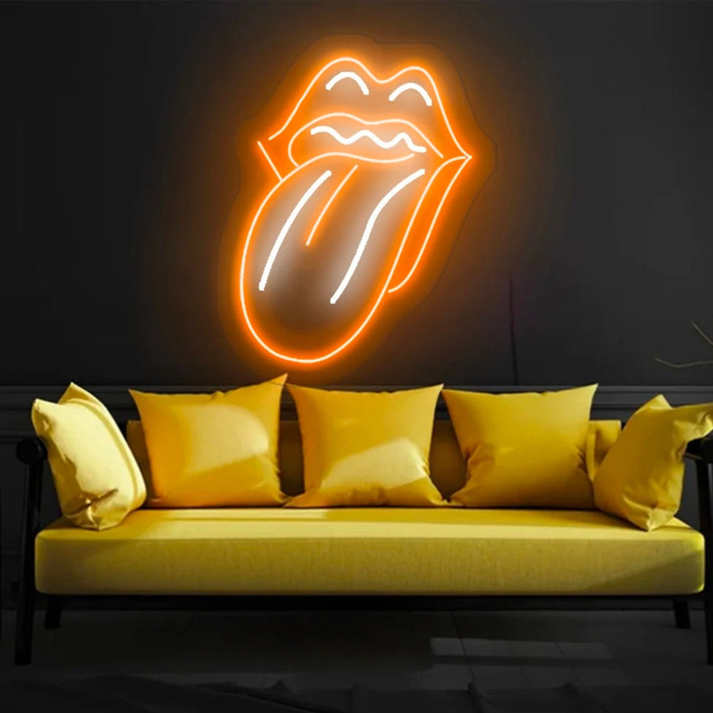 Mouth with Tongue sticking out Custom Neon Sign Orange