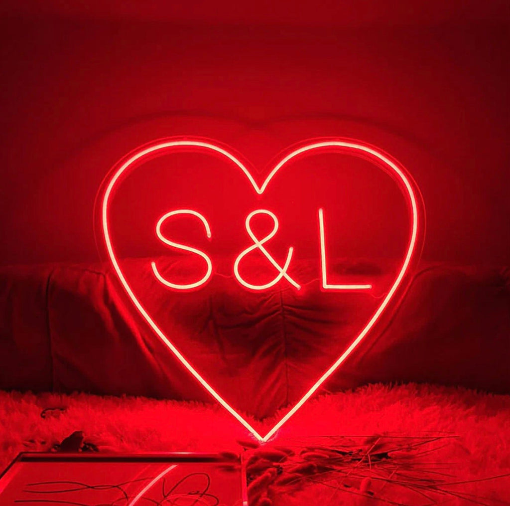 Custom Wedding Neon Sign with Love Heart and Letters