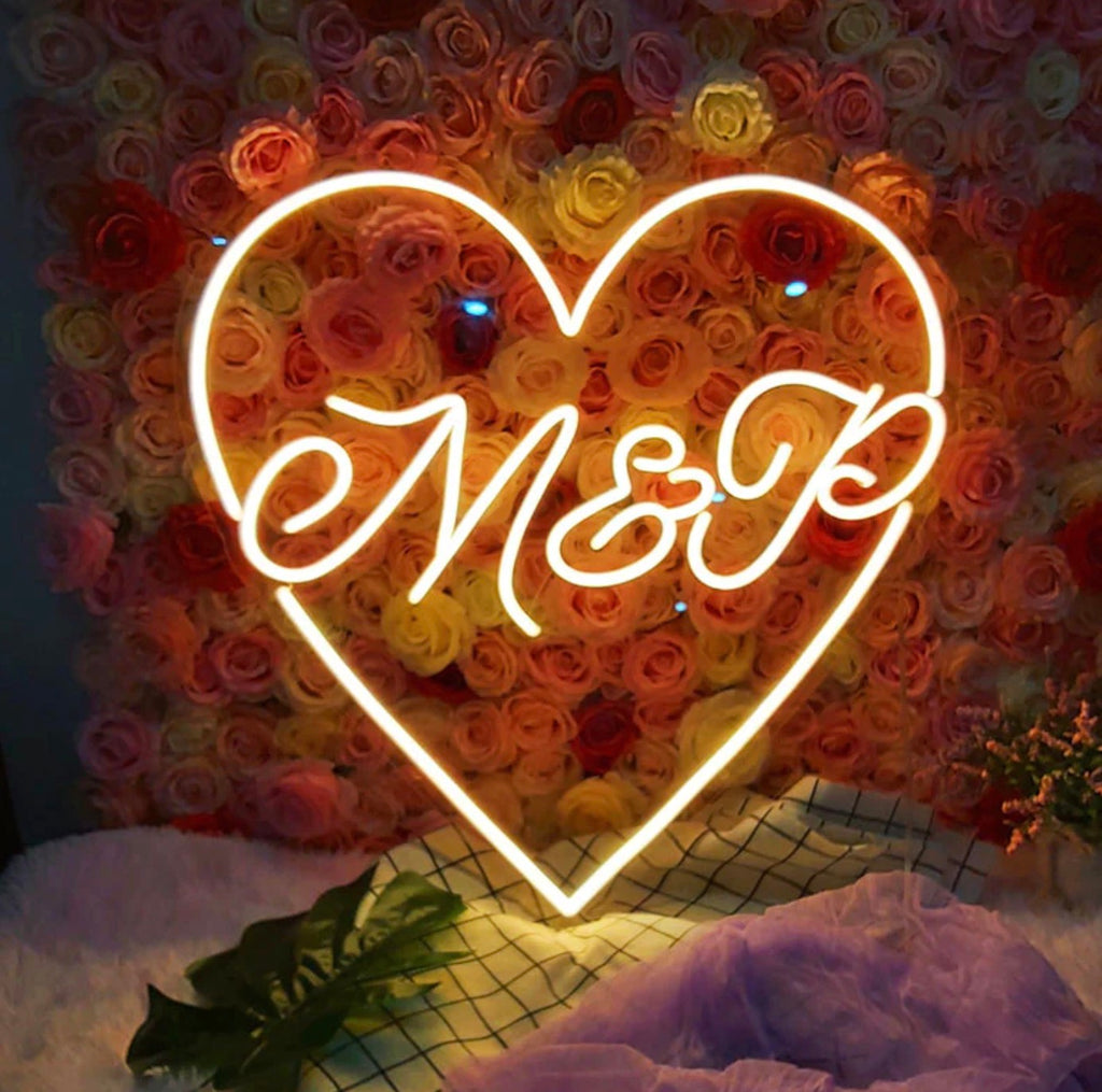Custom Neon Sign for Wedding with Love heart and initials