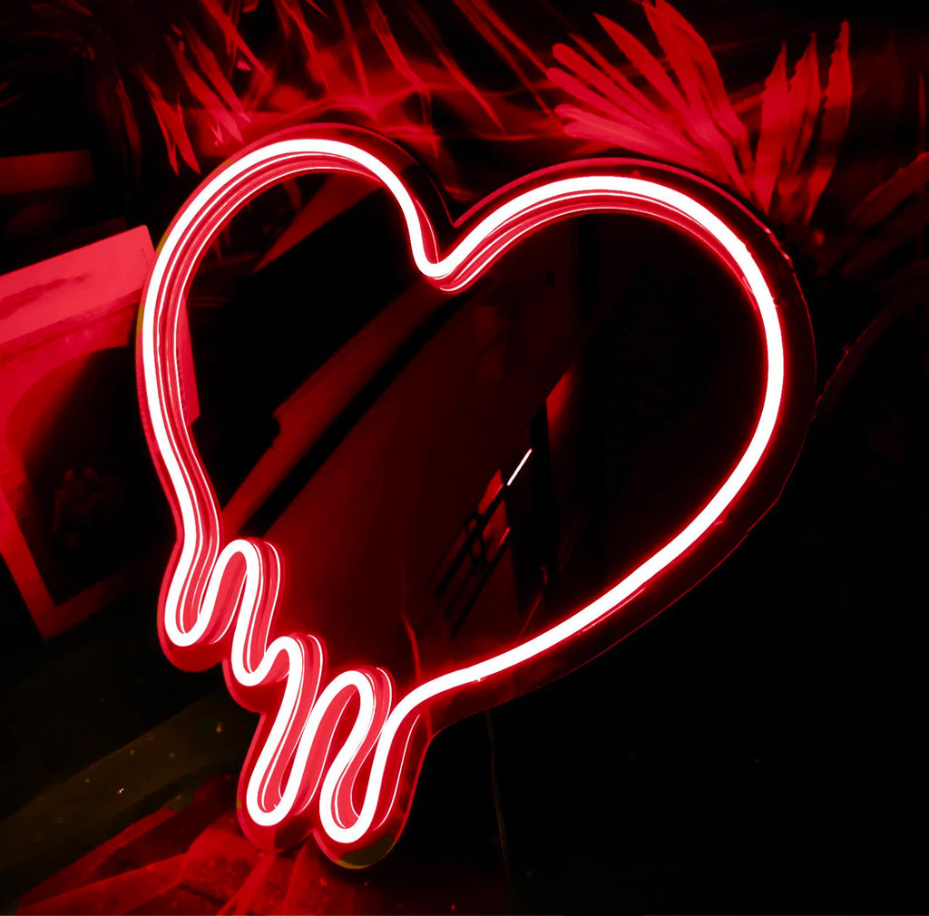 Dripping Heart Neon Sign in Red