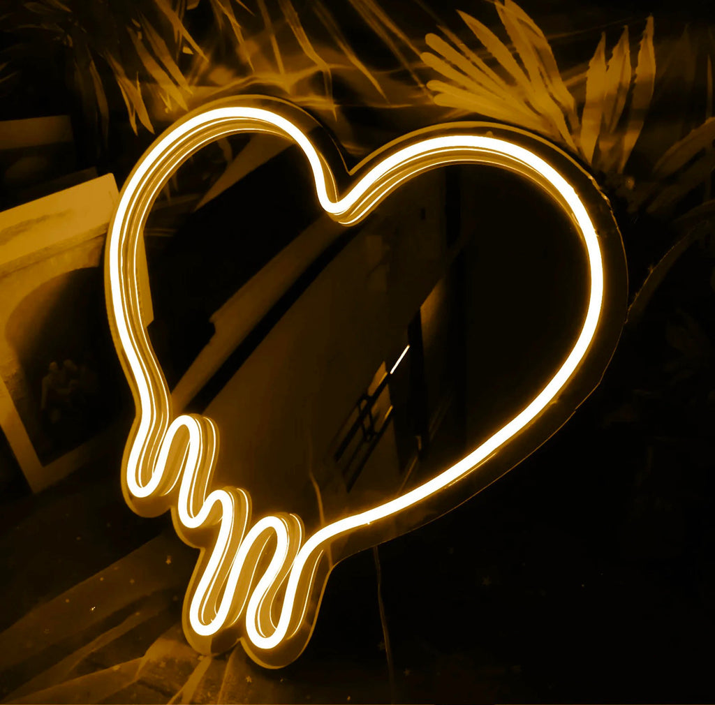 Dripping Heart Neon Sign in yellow