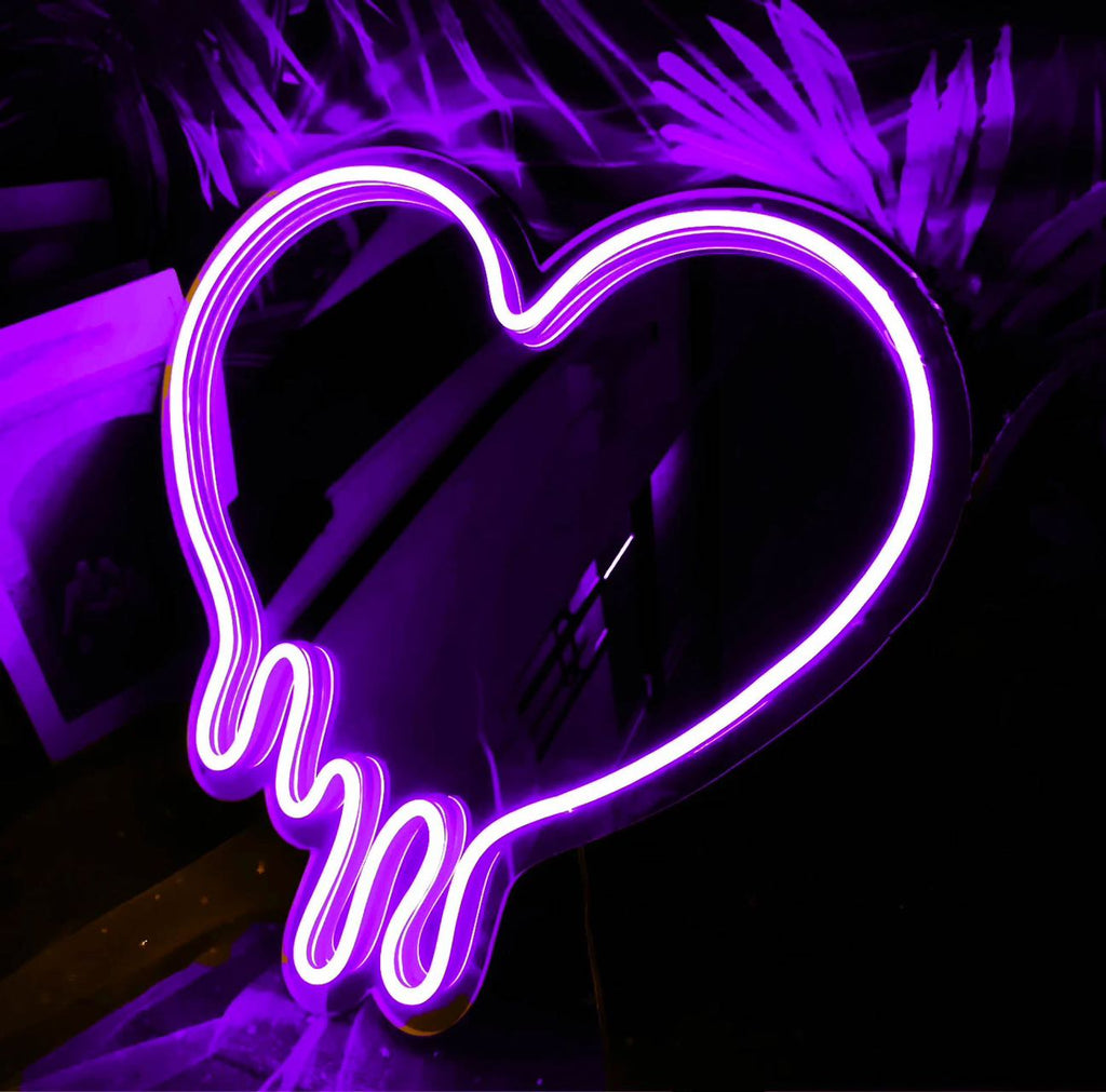Dripping Heart Neon Sign in Purple
