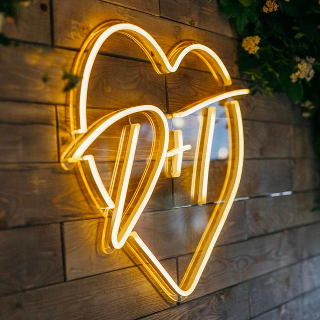 Custom Wedding Sign Neon Sign Initials with Love Heart in Warm White Colour for wedding backdrop