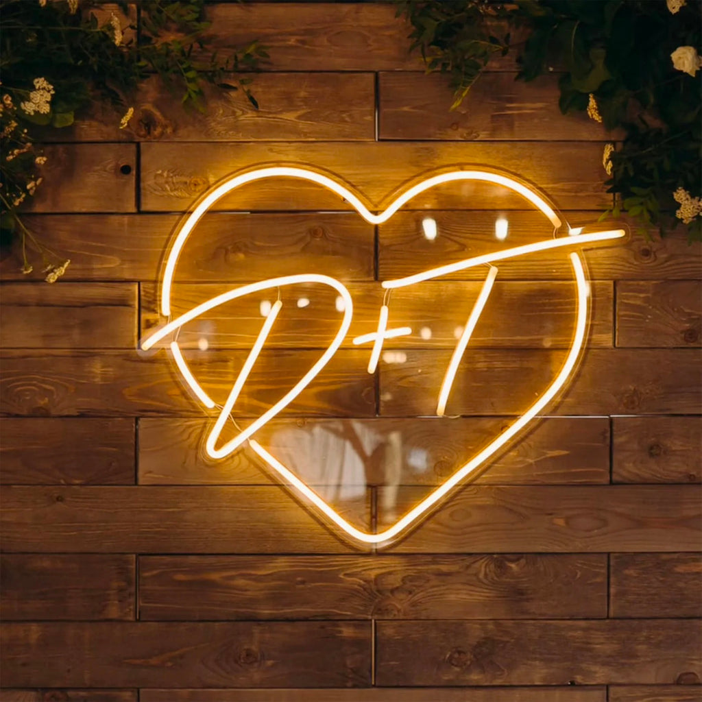 Custom Initials Text Wedding Neon Sign in Warm White